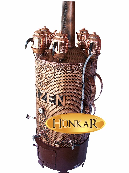 270 LİTRELİK ODUNLU KÖMÜRLÜ BAKIR  ATEŞ TUĞLALI  4 DEMLİKLİ SEMAVER GÖRÜNÜMLÜ