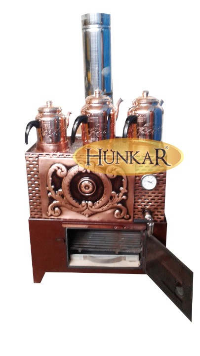 BAKIR SEMAVER 40 LİTRELİK 3 DEMLİKLİ ODUNLU-KÖMÜRLÜ UYUTMALI SOBASI TUĞLALI BUHAR KİLİTLEMELİ ÇAY KAZANI GÖRÜNÜMLÜ