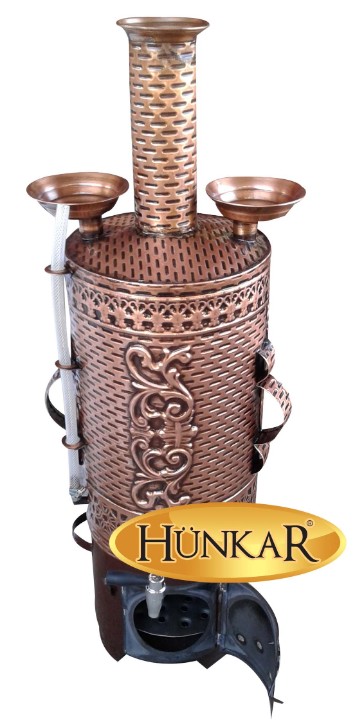 SEMAVER 12 LİTRE BAKIR İŞLEMELİ ODUNLU-KÖMÜRLÜ TUĞLASIZ SİLİNDİR 2 DEMLİKLİ SU GÖSTERGELİ KLASİK