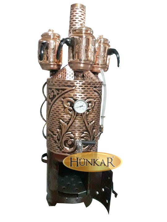 SEMAVER 25 LİTRE 3 DEMLİKLİ BAKIR İŞLEMELİ ISI ve SU GÖSTERGELİ TUĞLASIZ