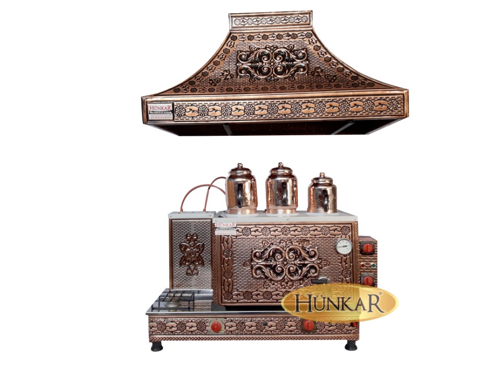 BAKIR İŞLEMELİ DAVLUMBAZLI 3 DEMLİKLİ EMNİYET VENTİLLİ İÇ DIŞ BAKIR ÇAY KAZANI