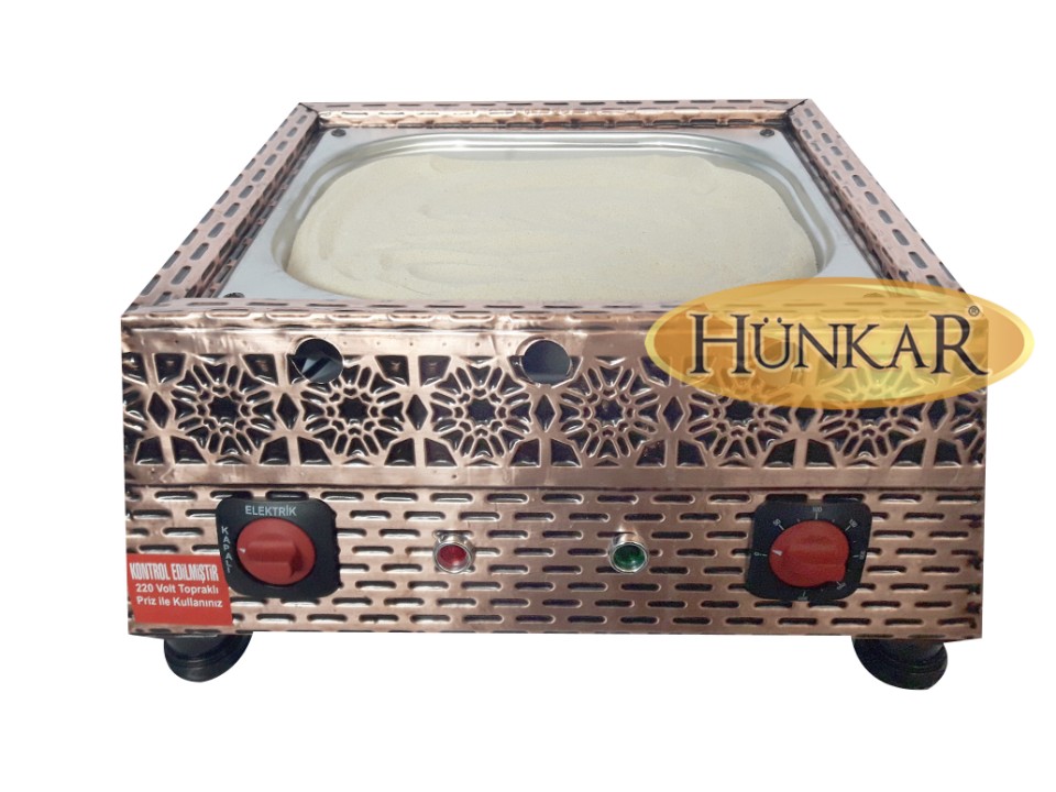 ELEKTİKLİ BAKIR İŞLEMELİ KUMDA KAHVE BAKIR CEZVELİ 45x35x22 cm
