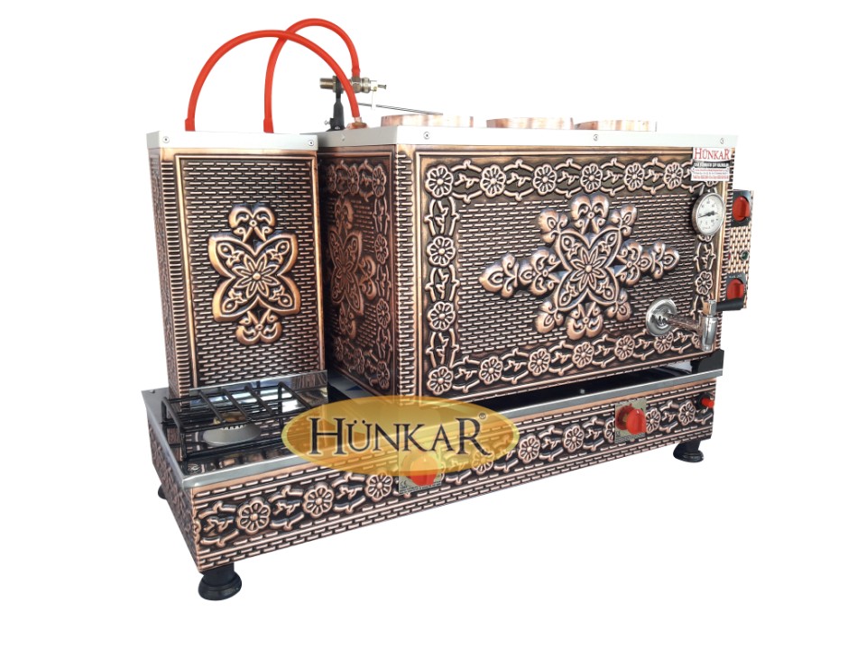 3 DEMLİKLİ BAKIR İŞLEMELİ EMNİYET VENTİLLİ TERMOKUPURLU ÇAY KAZANI
