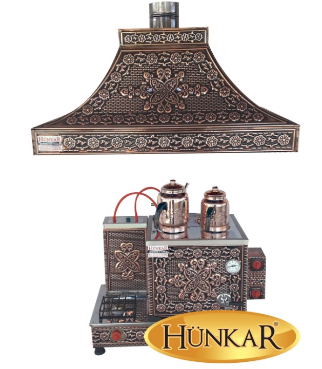 2 DEMLİKLİ BAKIR İŞLEMELİ EMNİYET VENTİLLİ TERMOKUPURLU DAVLUMBAZLI ÇAY KAZANI