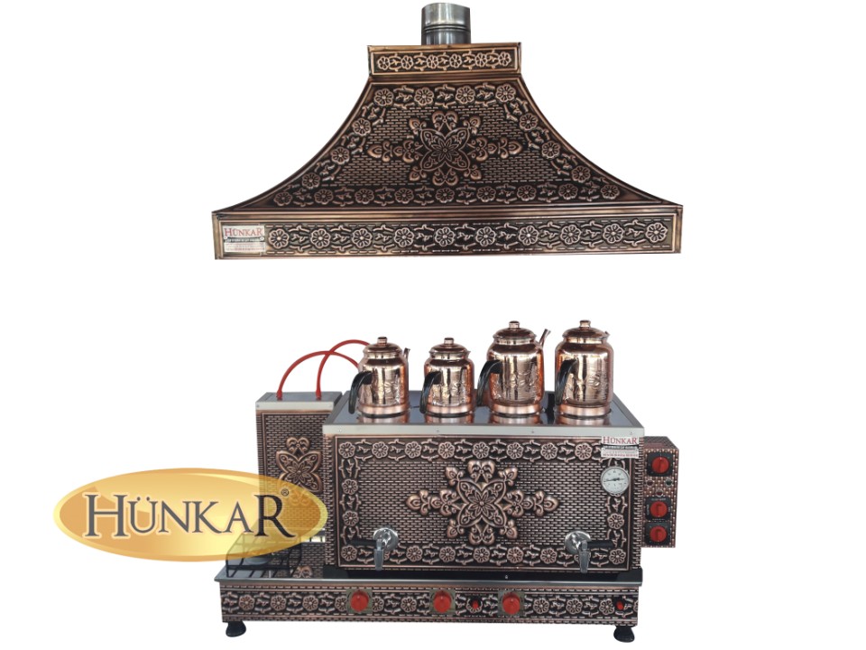 ÇAY KAZANI 4 DEMLİKLİ BAKIR İŞLEMELİ EMNİYET VENTİLLİ TERMOKUPURLU DAVLUMBAZLI ÇAY KAZANI-YENİ DESEN
