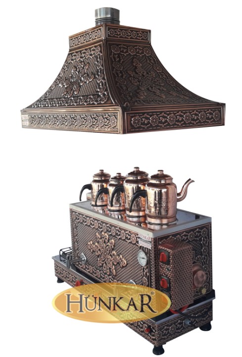 ÇAY KAZANI 4 DEMLİKLİ BAKIR İŞLEMELİ EMNİYET VENTİLLİ TERMOKUPURLU DAVLUMBAZLI ÇAY KAZANI-YENİ DESEN