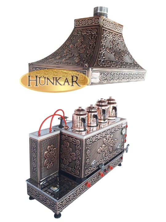 ÇAY KAZANI 4 DEMLİKLİ BAKIR İŞLEMELİ EMNİYET VENTİLLİ TERMOKUPURLU DAVLUMBAZLI ÇAY KAZANI-YENİ DESEN