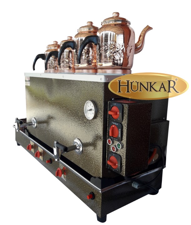 ÇAY KAZANI 4 DEMLİKLİ STATİK BOYALI ELEKTRİKLİ VE TÜPLÜ EMNİYET VENTİLLİ TERMOKUPURLU 