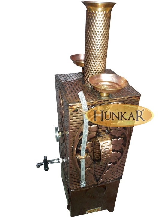 SEMAVER BAKIR İŞLEMELİ 24 LİTRE 2 DEMLİKLİ KARE GÖRÜNÜMLÜ SOBASI TUĞLALI VERNİKLİ SU-ISI GÖSTERGELİ