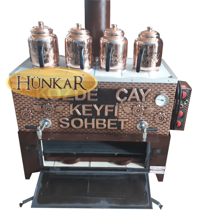 4 DEMLİKLİ YALITIMLI 60 LİTRELİK BAKIR SOBASI TUĞLALI ODUNLU-KÖMÜRLÜ ELEKTRİKLİ SU OTOMATİKLİ SEMAVER