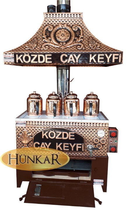 BAKIR ÇAY KAZANI 60 LİTRELİK 4 DEMLİKLİ DAVLUMBAZLI SOBASI ODUN KÖMÜRLÜ TUĞLALI YALITIMLI ELEKTRİKLİ  SU OTOMATİKLİ