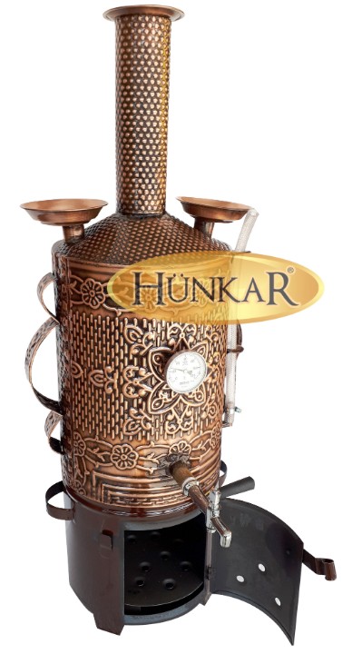 SEMAVER 20 Lt Eskitme Görünümlü Vernikli Kömürlü Odunlu Yuvarlak Görünümlü Semaver ISI-SU GÖSTERGELİ
