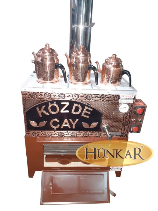 BAKIR ELEKTRİKLİ 3 DEMLİKLİ 40 LİTRELİK SOBASI ATEŞ TUĞLALI YALITIMLI VE İZALASYONLU SU OTOMATİKLİ ÇAY KAZANI