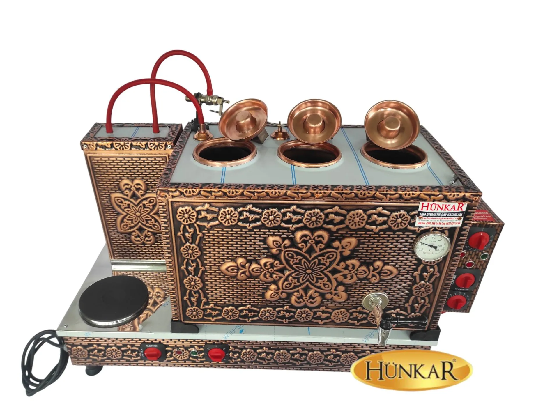 BAKIR 40 LT 3 DEMLİKLİ ÖZEL ÇITA İŞLEMELİ PLEYTLİ BAKIR ÇAY KAZANI