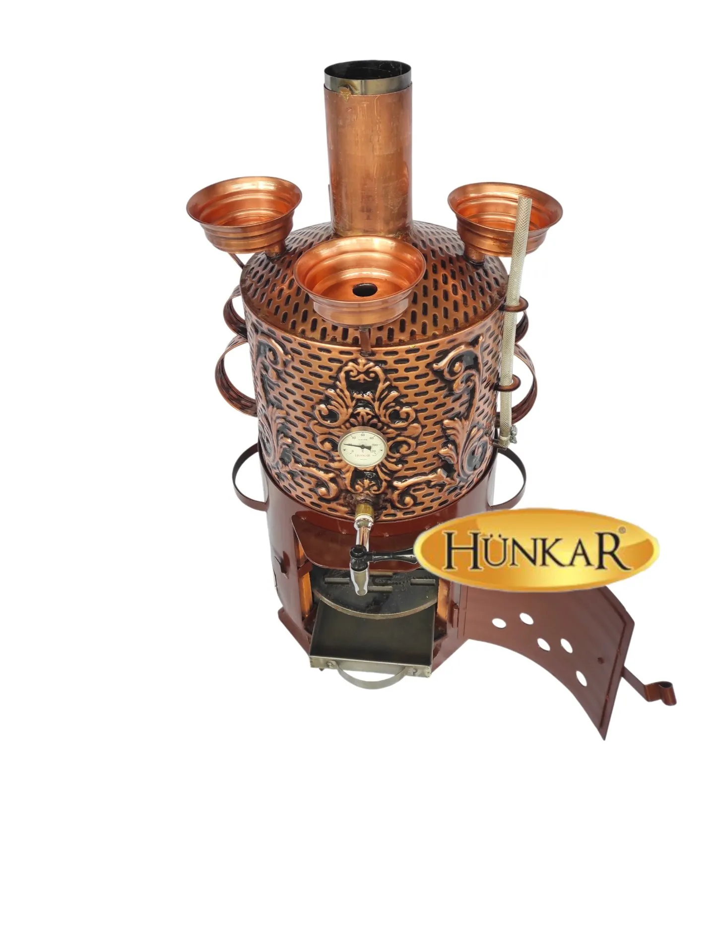 30 LİTRE BAKIR İŞLEMELİ ATEŞ TUĞLALI GÖSTERGELİ 3 DEMLİKLİ BAKIR SEMAVER