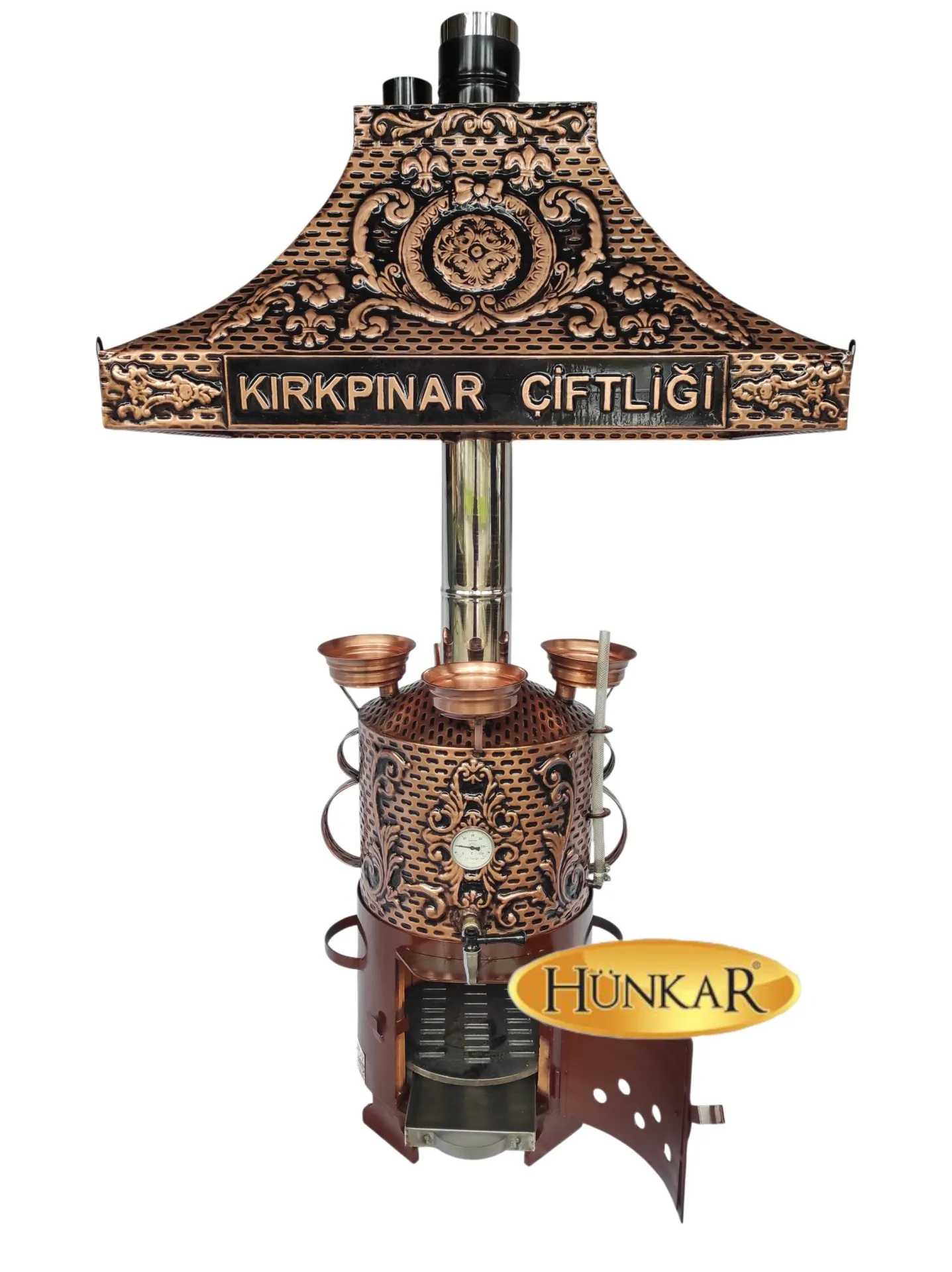 DAVLUMBAZLI YAZI İŞLEMELİ BAKIR 30 LİTRE 3 DEMLİKLİ SEMAVER 