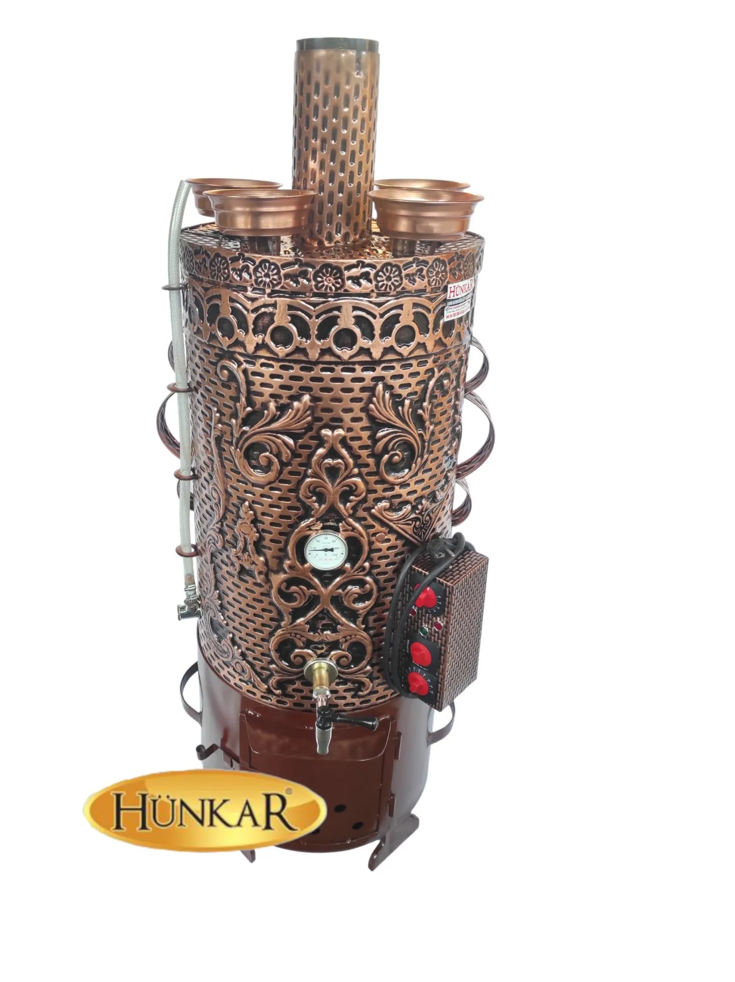 80 LT ISI YALITIMLI 4 DEMLİKLİ ELEKTRİKLİ ODUNLU BAKIR SEMAVER 