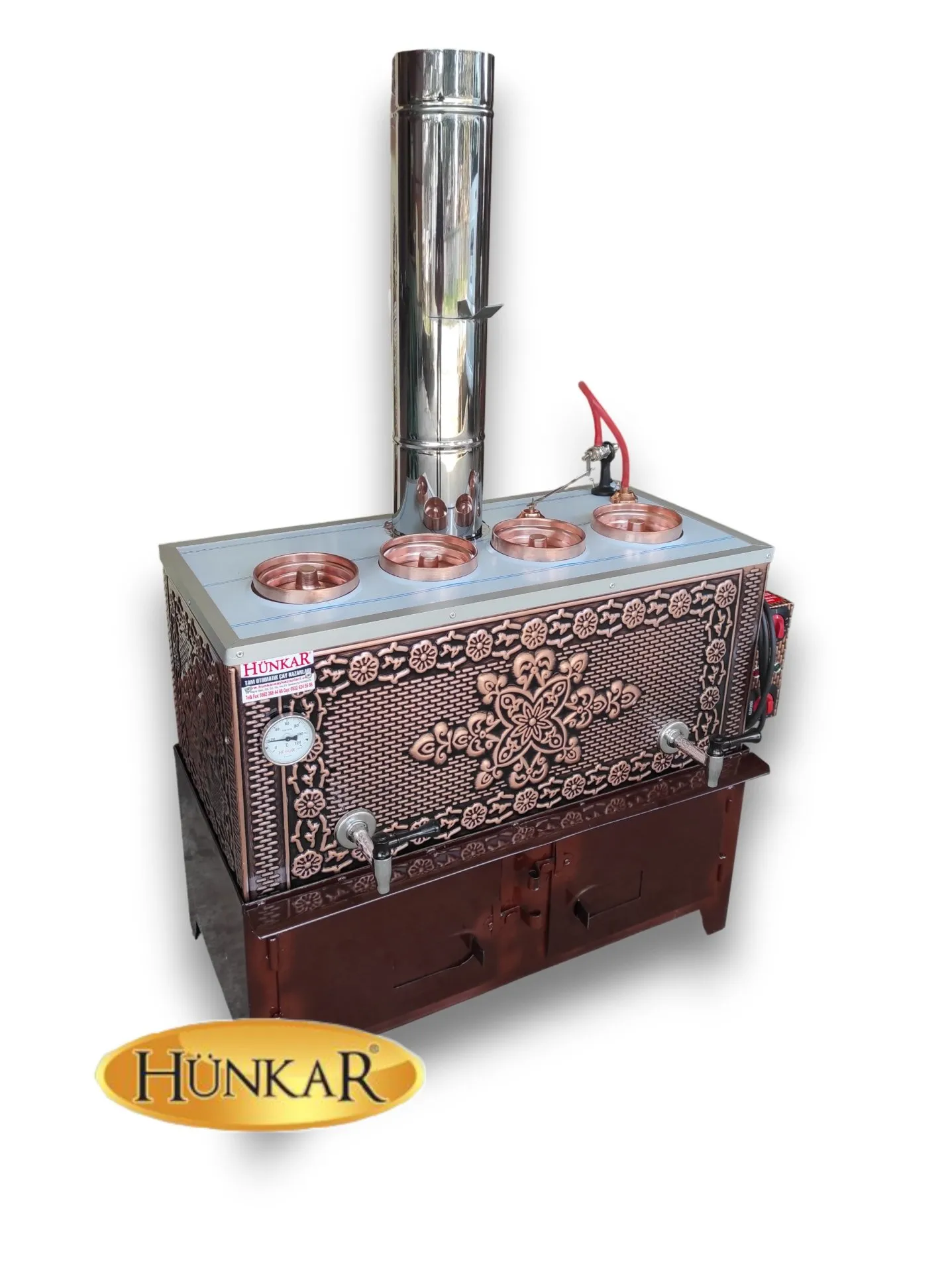 4LÜ BAKIR İŞLEMELİ ISI YALITIMLI SU OTOMATİKLİ ODUNLU BAKIR ÇAY KAZANI  