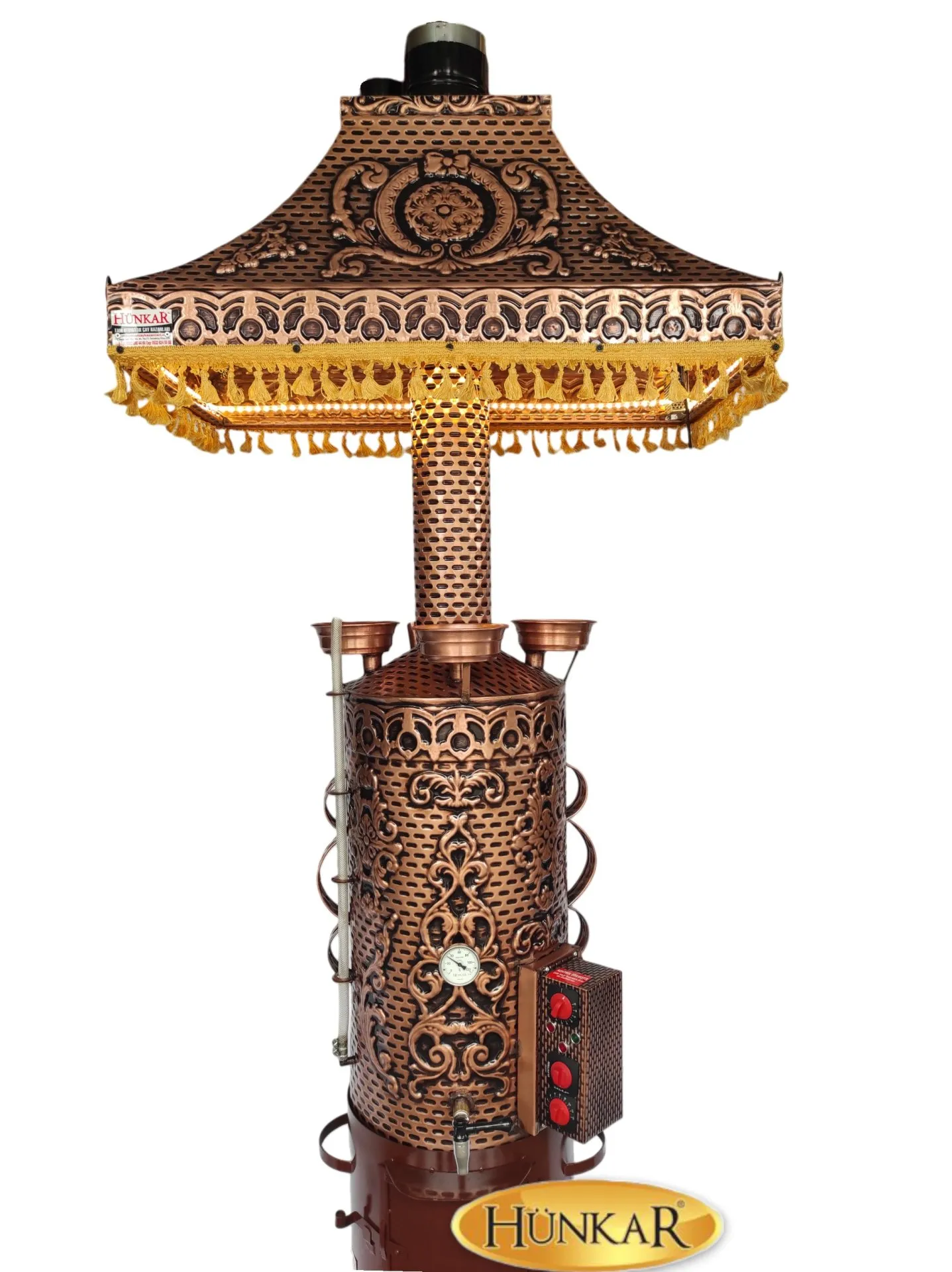 80 LİTRE DAVLUMBAZI LEDLİ ÇİFT REZİSTANSLI ODUNLU- KÖMÜRLÜ BAKIR SEMAVER 