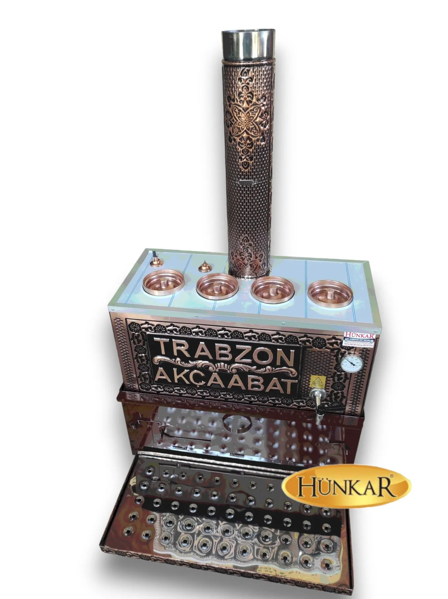 ÖZEL YAZILI 60 LT 4 LÜ BAKIR İŞLEMELİ YALITIMLI SU OTOMATİKLİ BAKIR KÖMÜRLÜ ÇAY KAZANI 