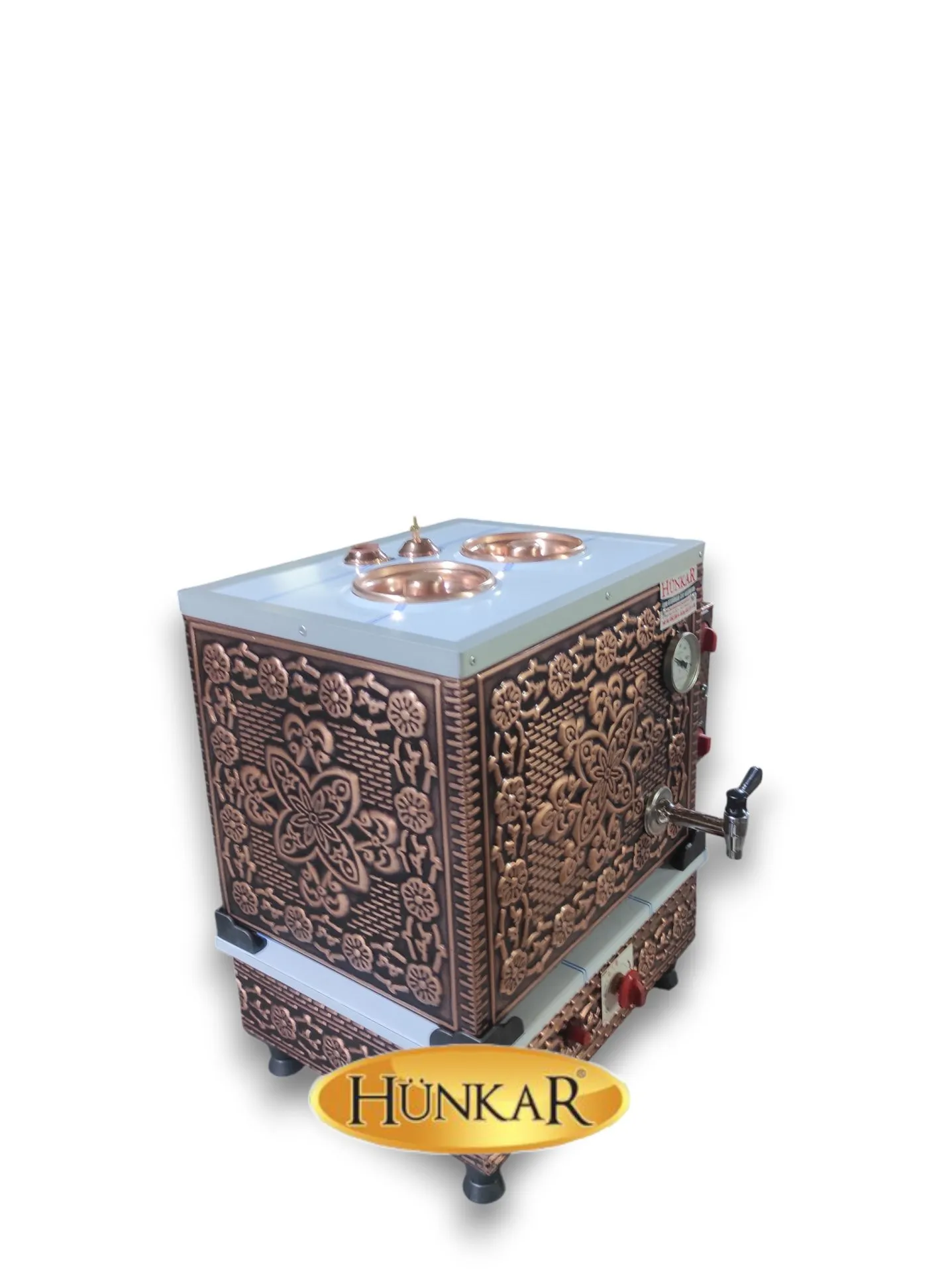 EMNİYET VENTİLLİ ÖZEL ÜRETİM SU ARITMASIZ VE KAHVECİ GÖZSÜZ 2 DEMLİKLİ İÇİ DIŞI BAKIR ÇAY KAZANI 