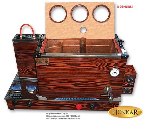 3lü 40 lt Ahşap üstü Açılır içi bakır çay kazanı  