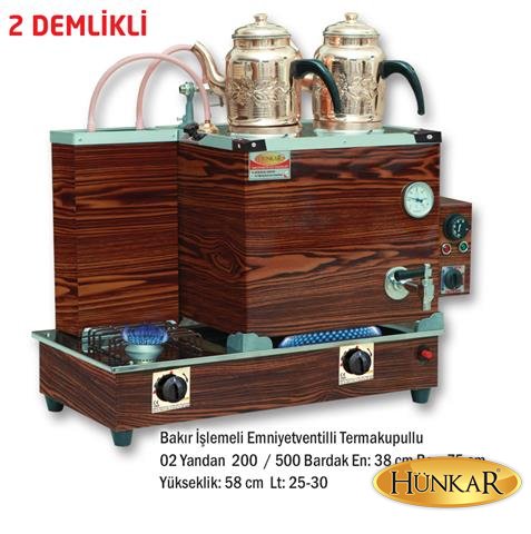 fırın boyalı içi bakır dışı Ahşap Doğalgazlı emniyet ventilli 2 Demlikli bakır çay kazanı