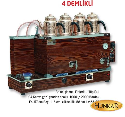 Ahşap Doğalgazlı 4 Demlikli içi bakır çay kazanı