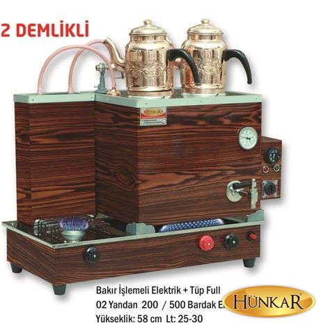 Ahşap buhar kilitlemeli 2 Demlikli içi bakır çay kazanı 