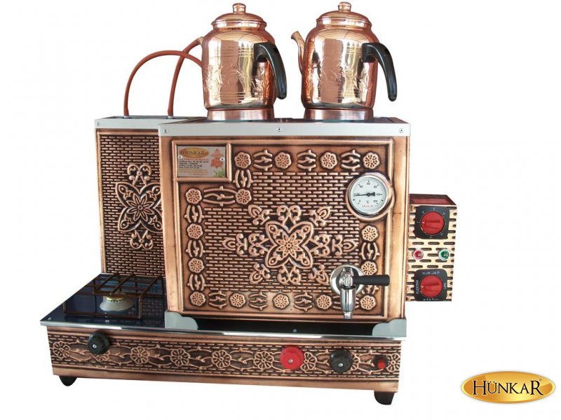 Bakır Çay Kazanı 2 bakır demlikli 30 lt içi-dışı bakır çay kazanı