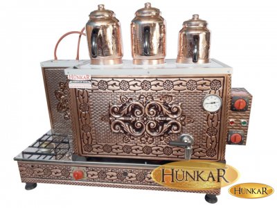 BAKIR İŞLEMELİ DAVLUMBAZLI 3 DEMLİKLİ EMNİYET VENTİLLİ İÇ DIŞ BAKIR ÇAY KAZANI