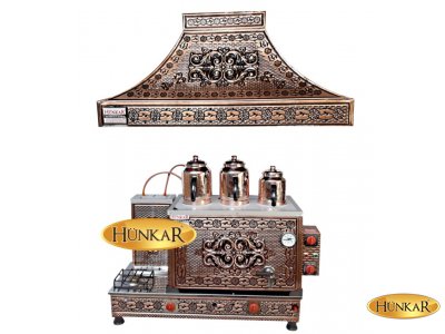 BAKIR İŞLEMELİ DAVLUMBAZLI 3 DEMLİKLİ EMNİYET VENTİLLİ İÇ DIŞ BAKIR ÇAY KAZANI