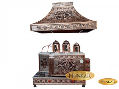 BAKIR İŞLEMELİ DAVLUMBAZLI 3 DEMLİKLİ EMNİYET VENTİLLİ İÇ DIŞ BAKIR ÇAY KAZANI