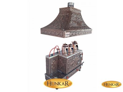 3 DEMLİKLİ BAKIR İŞLEMELİ EMNİYET VENTİLLİ TERMOKUPURLU DAVLUMBAZLI ÇAY KAZANI