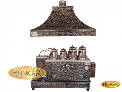 ÇAY KAZANI 4 DEMLİKLİ BAKIR İŞLEMELİ EMNİYET VENTİLLİ TERMOKUPURLU DAVLUMBAZLI ÇAY KAZANI-YENİ DESEN