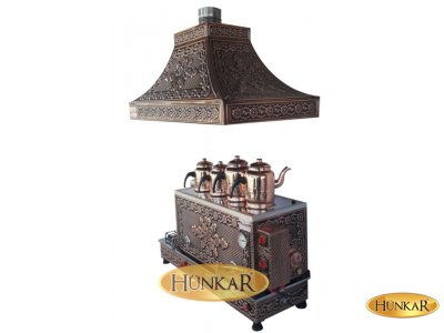 ÇAY KAZANI 4 DEMLİKLİ BAKIR İŞLEMELİ EMNİYET VENTİLLİ TERMOKUPURLU DAVLUMBAZLI ÇAY KAZANI-YENİ DESEN