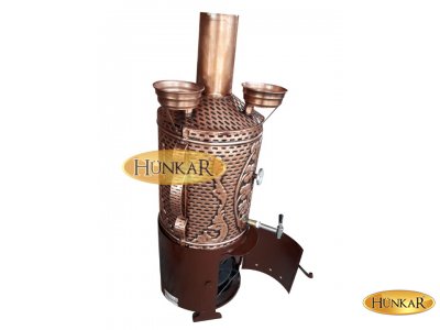 3 Demlikli BAKIR 50 LT'LİK Odunlu Kömürlü Ateş Tuğlalı Semaver