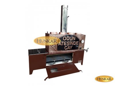 60 LİTRE BAKIRSEMAVER ODUNLU-KÖMÜRLÜ ATEŞ TUĞLALI KUMDA KAHVELİ 4 DEMLİKLİ BAKIR İŞLEMELİ KAZAN - LOGOLU