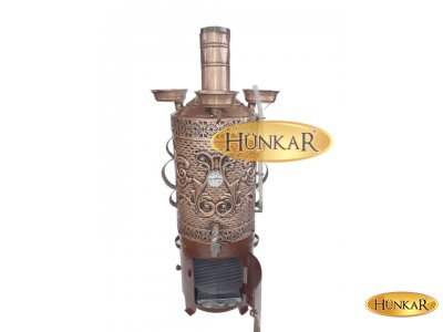 40 LİTRE SEMAVER SOBASI TUĞLASIZ  ODUNLU VERNİKLİ ve ESKİTMELİ ISI GÖSTERGELİ SU GÖSTERGELİ 3 DEMLİKLİ BAKIRSEMAVER