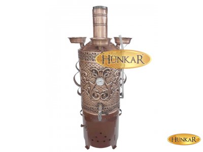 40 LİTRE SEMAVER SOBASI TUĞLASIZ  ODUNLU VERNİKLİ ve ESKİTMELİ ISI GÖSTERGELİ SU GÖSTERGELİ 3 DEMLİKLİ BAKIRSEMAVER