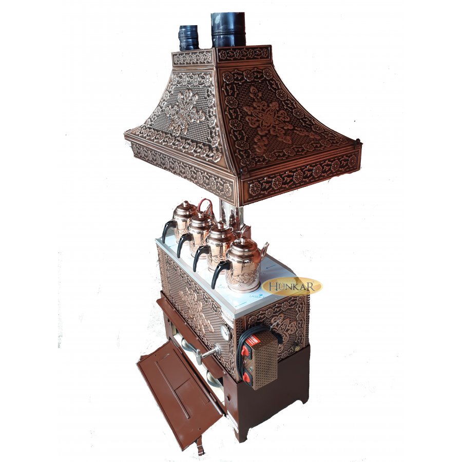 4 DEMLİKLİ YALITIMLI 60 LİTRELİK BAKIR SOBASI TUĞLALI ODUNLU-KÖMÜRLÜ ELEKTRİKLİ SU OTOMATİKLİ SEMAVER