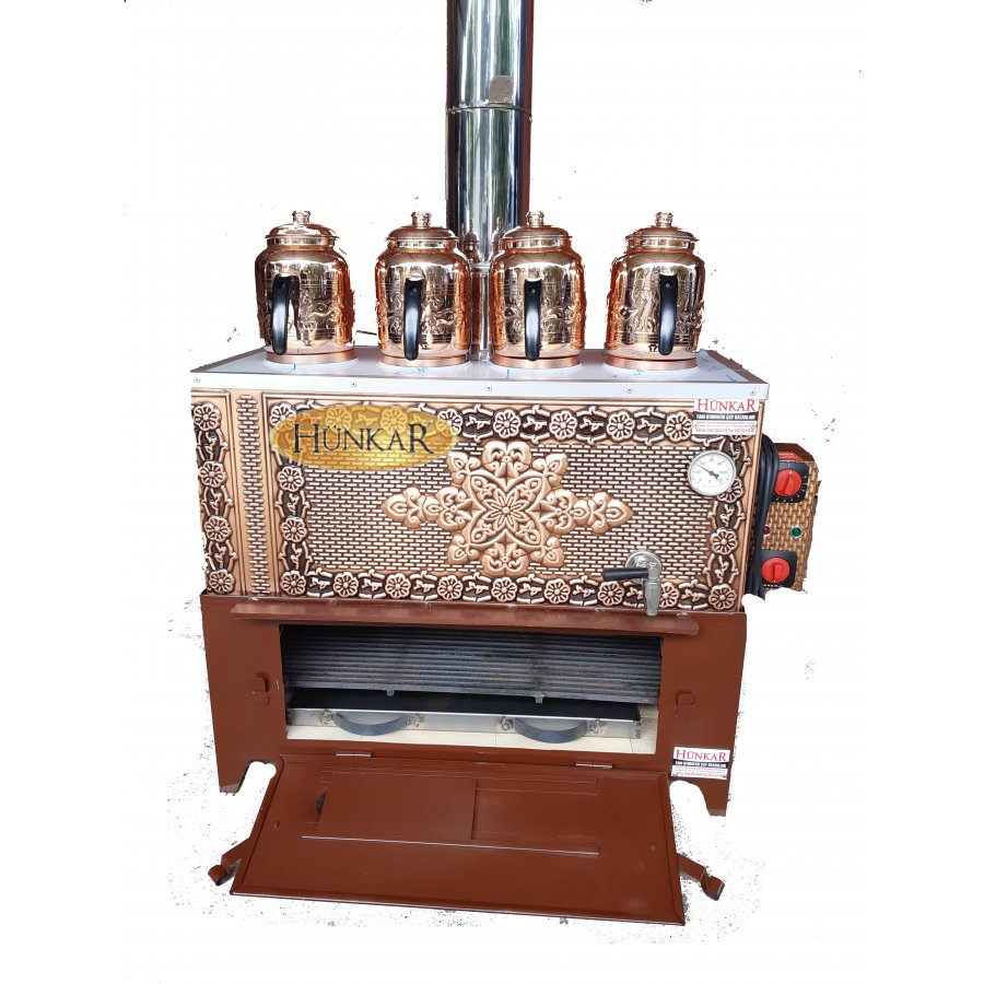 4 DEMLİKLİ YALITIMLI 60 LİTRELİK BAKIR SOBASI TUĞLALI ODUNLU-KÖMÜRLÜ ELEKTRİKLİ SU OTOMATİKLİ SEMAVER