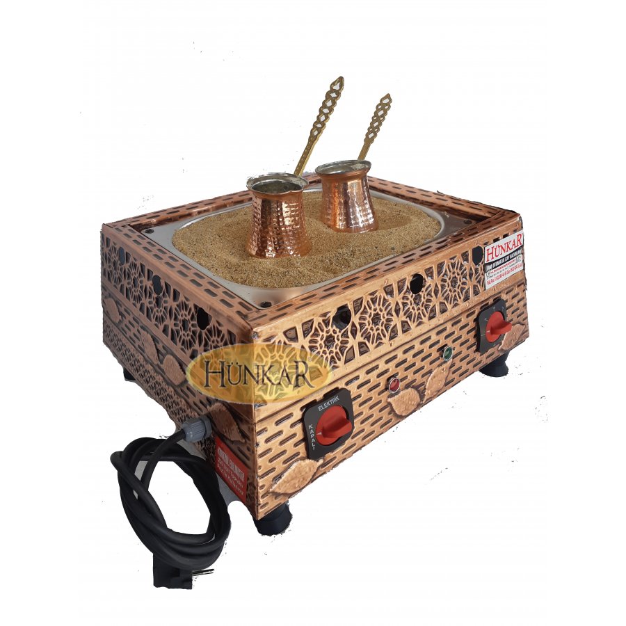 ELEKTİKLİ BAKIR İŞLEMELİ KUMDA KAHVE BAKIR CEZVELİ 45x35x22 cm