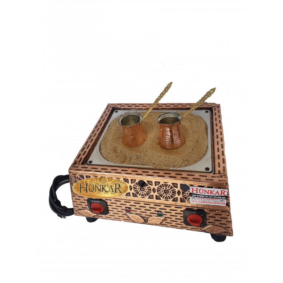 ELEKTİKLİ BAKIR İŞLEMELİ KUMDA KAHVE BAKIR CEZVELİ 45x35x22 cm