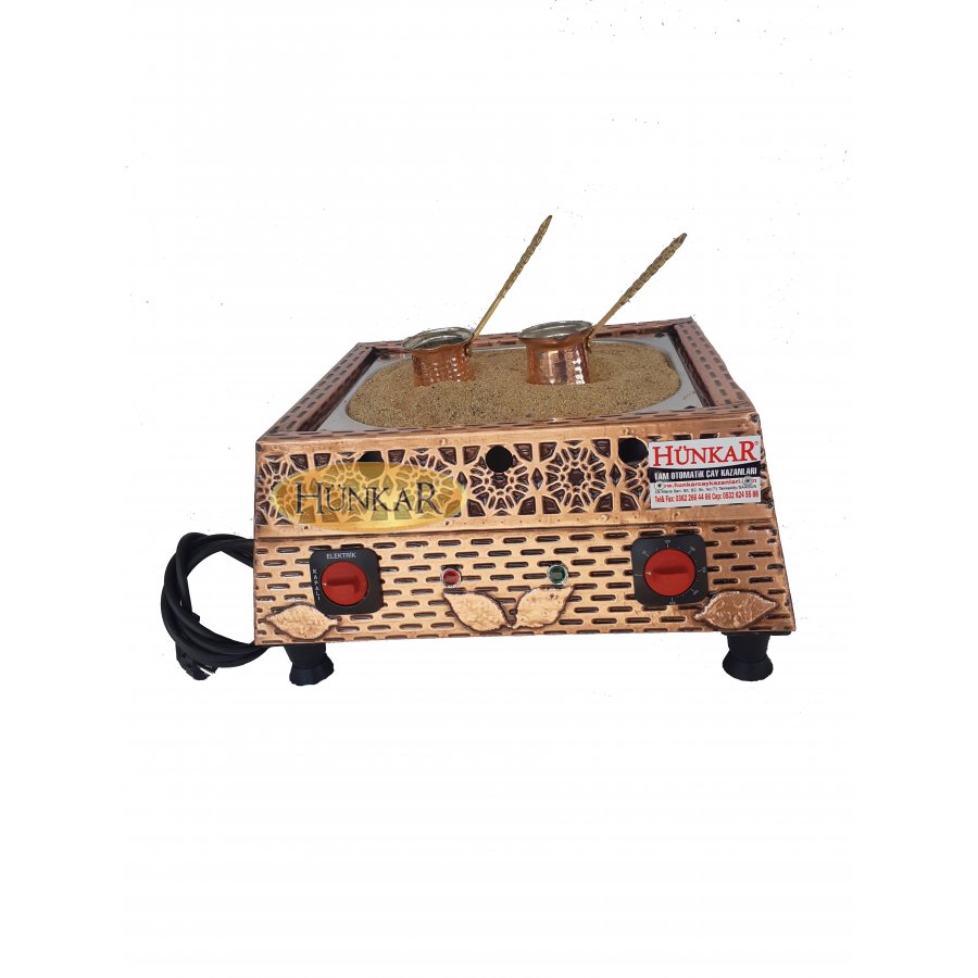 ELEKTİKLİ BAKIR İŞLEMELİ KUMDA KAHVE BAKIR CEZVELİ 45x35x22 cm