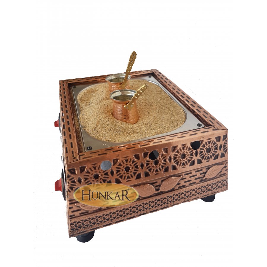 ELEKTİKLİ BAKIR İŞLEMELİ KUMDA KAHVE BAKIR CEZVELİ 45x35x22 cm