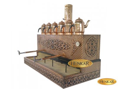 85 LİTRELİ BAKIR ŞÖMİNELI ODUNLU KÖMÜRLÜ BAKIR İŞLEMELİ 5 DEMLİKLİ ÇİFT CİDARLI İÇİ ATEŞ TUĞLALI - YENİ DESENLİ