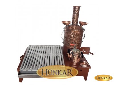 BAKIR PİKNİK SEMAVERİ  ve IZGARASI ODUN ve KÖMÜRLÜ SET KOMBİ 6 VE 8 LİTRE - KARE VE SİLİNDİR GÖRÜNÜM
