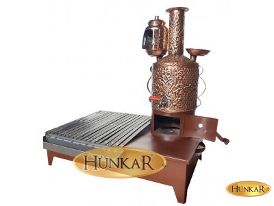 BAKIR PİKNİK SEMAVERİ  ve IZGARASI ODUN ve KÖMÜRLÜ SET KOMBİ 6 VE 8 LİTRE - KARE VE SİLİNDİR GÖRÜNÜM