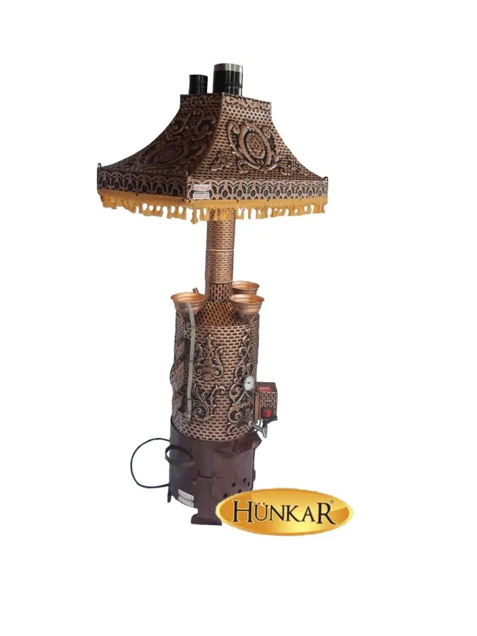 50 LİTRE ATEŞ TUĞLALI ELEKTRİK TAKVİYELİ DAVLUMABZIO LEDLİ ODUNLU KÖMÜRLÜ BAKIR İŞLEMELİ SEMAVER